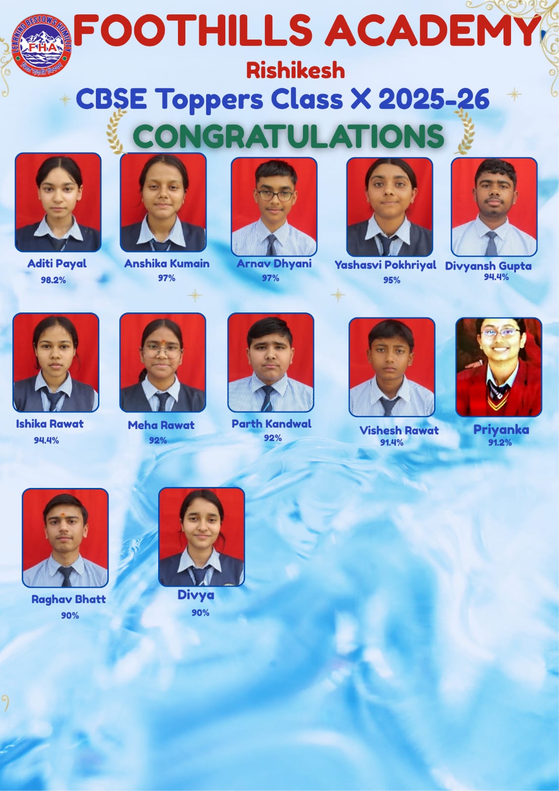 Foothills Academy Rishikesh Celebrates Outstanding CBSE Class X Results 2025–26